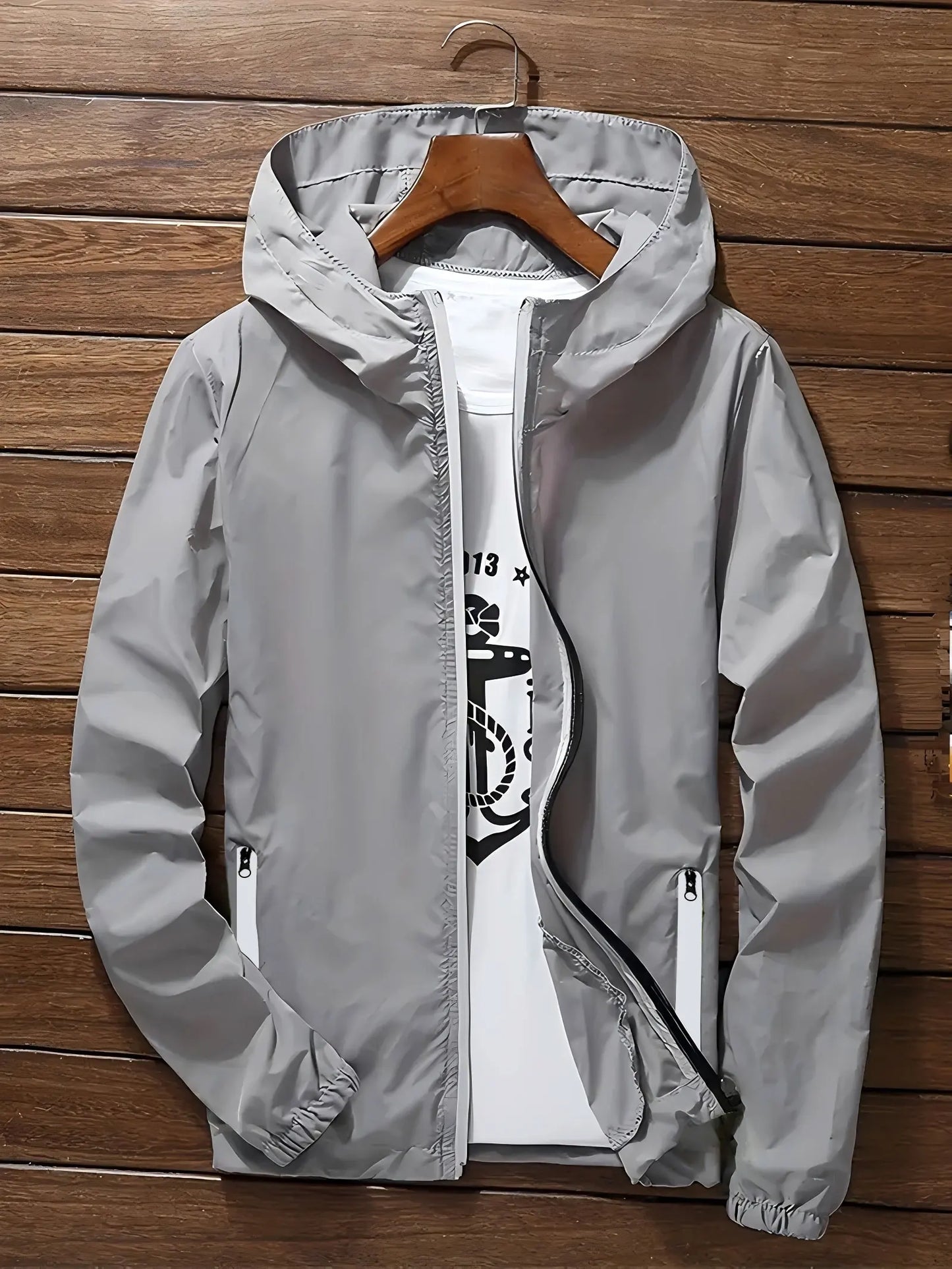 Men's Premium Lightweight Hooded Windbreaker, Quick-Dry Full-Zip Casual Jacket with Zipper Pockets for Street & Outdoor Wear LadyShow.Store