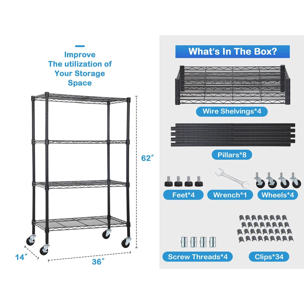 Industrial Warehouse Eco-Friendly Adjustable Large Capacity Metal Mobile Storage Wire Racks Shelving Storage Units Pi-Mart