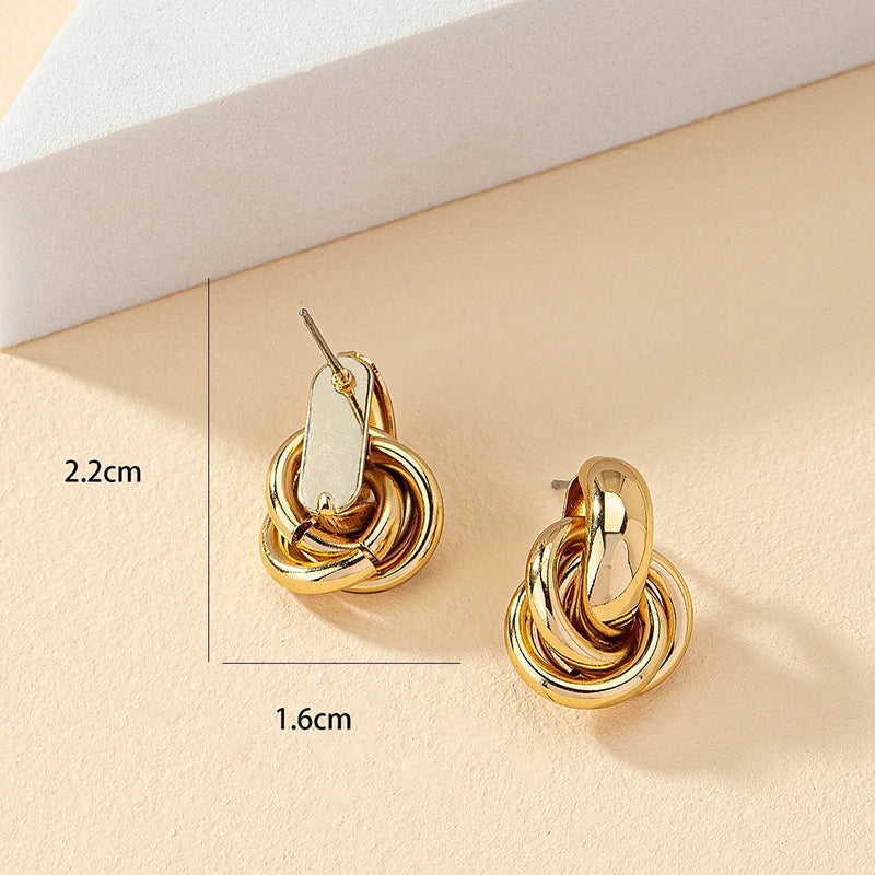 Obega Gold SIlver Color Knot Hoop Earring For Women Shiny Plating Trendy Earring Stud Cute Daily Wear Jewelry Pi-Mart