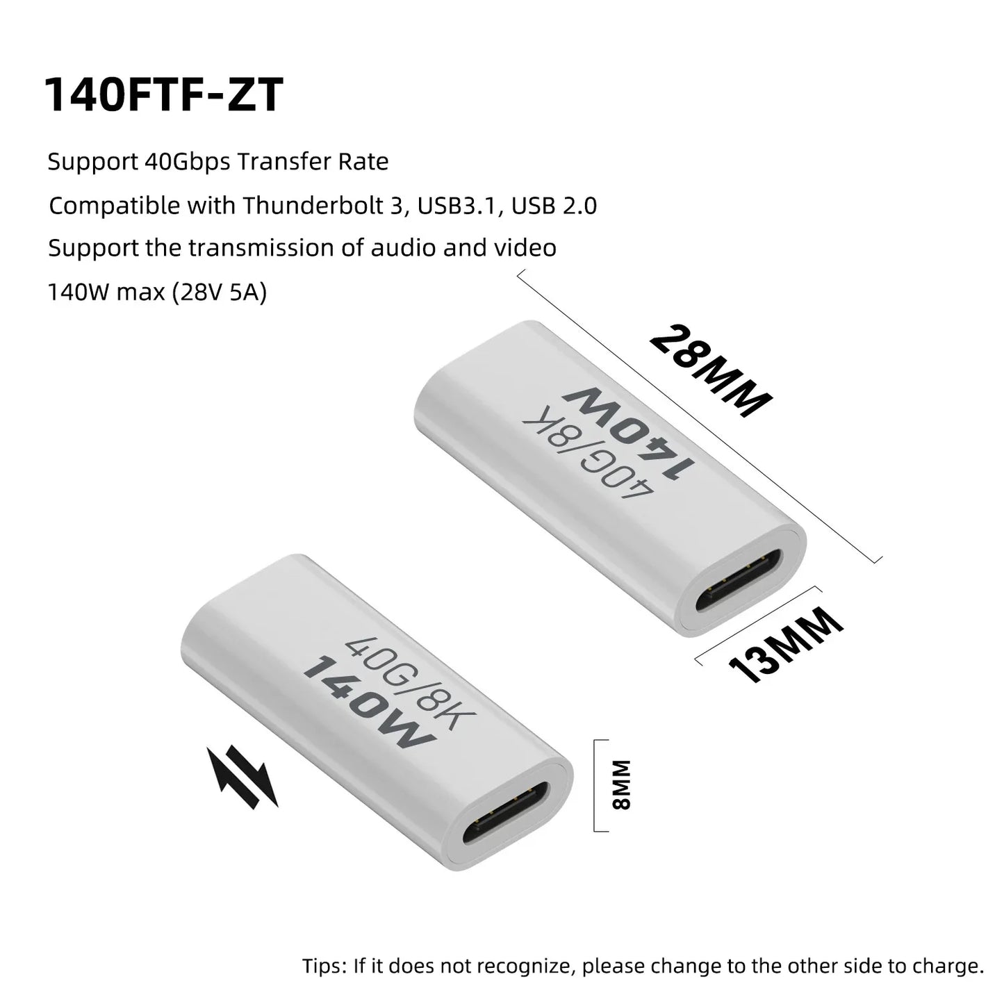 PD140W USB4.0 Type C to USB C Fast Charging Adapter Converter 40Gbps Data Sync Connector 8K@60Hz USB C OTG Adapter for MacBook Pi-Mart