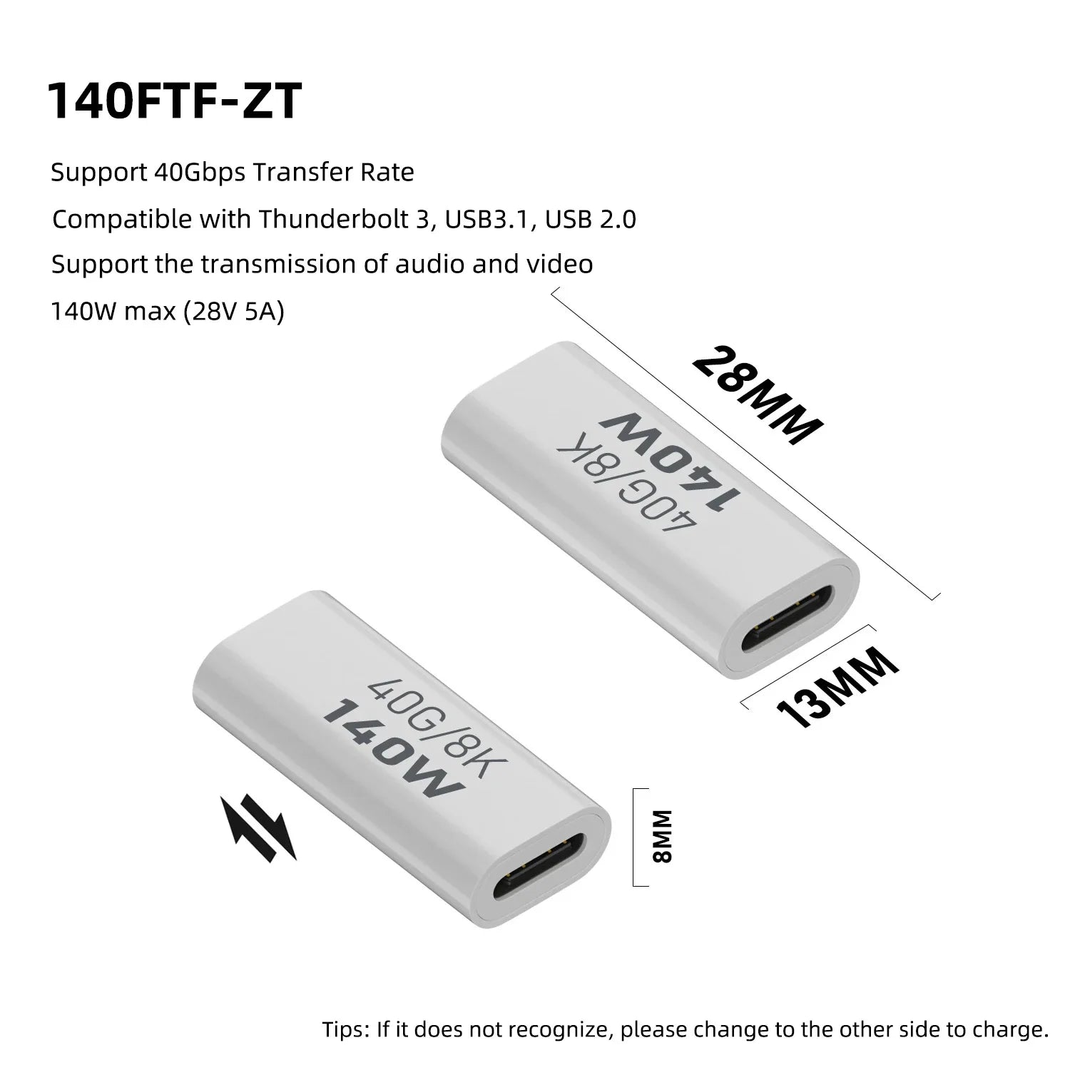 PD140W USB4.0 Type C to USB C Fast Charging Adapter Converter 40Gbps Data Sync Connector 8K@60Hz USB C OTG Adapter for MacBook Pi-Mart