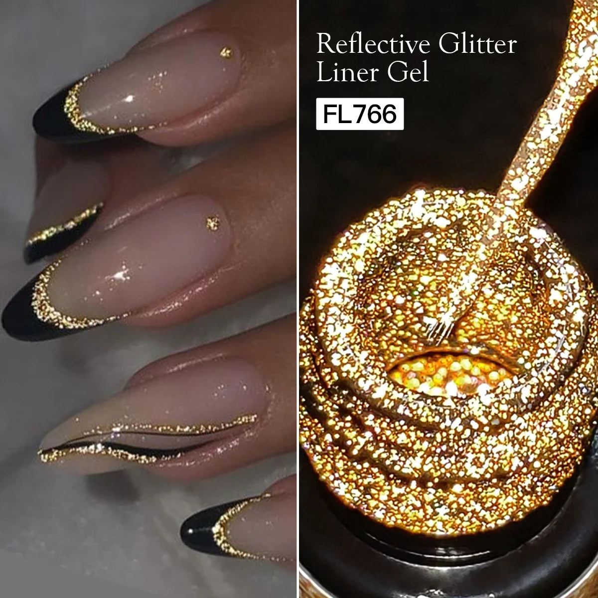 FOUR LILY 5ml Reflective Glitter Liner Nail Gel Polish Gold Silver Red Sparkling Nail Supplies UV/LED Varnish Painting Gel Tri Light Beauty