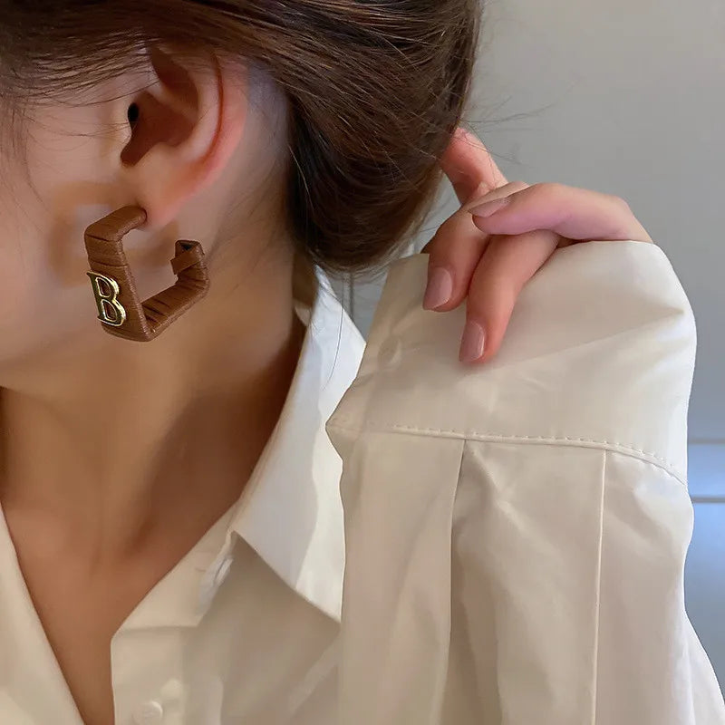 28 Colors Zebra Pu Leather Square Hoop Earrings For Women Fashion Jewelry Letter Alphabet Geometric Stripe Pendientes Mujer Pi-Mart