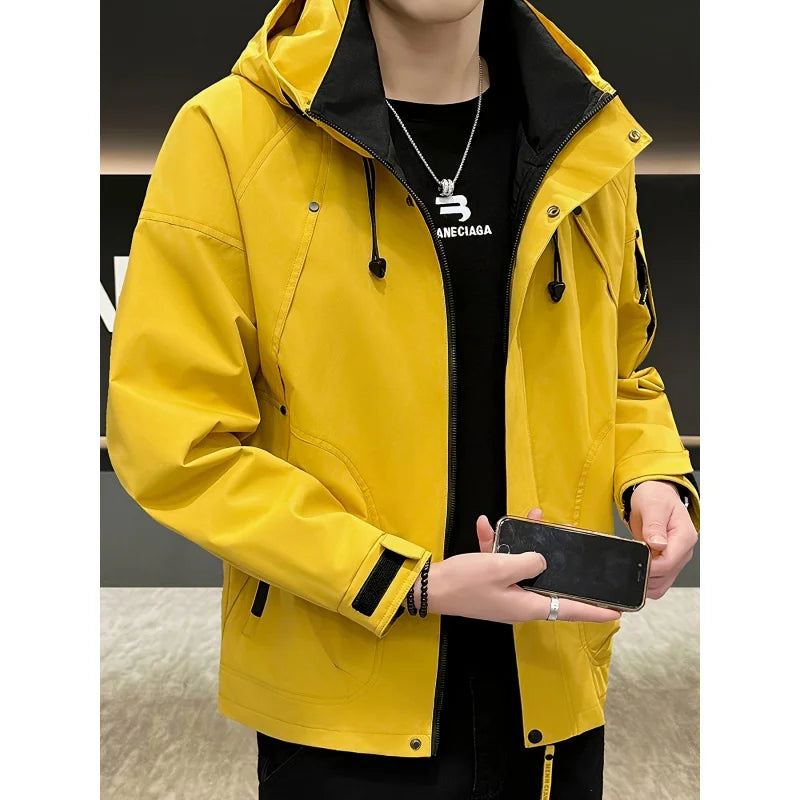 Autumn Lightweight Hooded Cargo Jacket Men Outdoor Windproof Coats Man Korean Fashionable Handsome Casual Hiking Jackets for Men LadyShow.Store