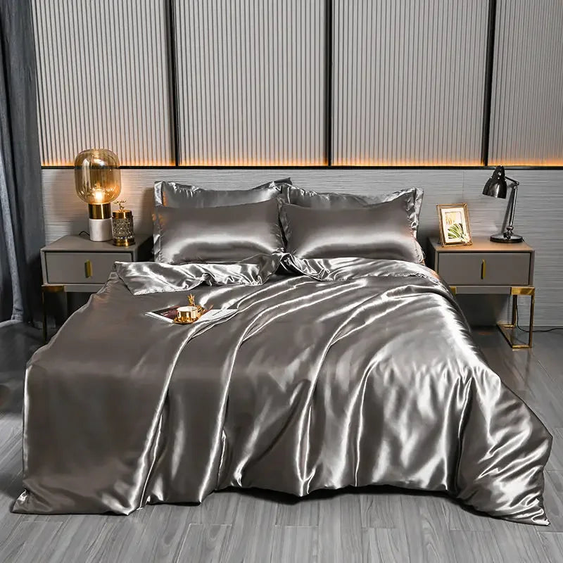Luxury 100% Silk Bedding Set with Duvet Cover Set Double King Queen Size Bedding Cover Kit 4pcs Bed Cover Bed Linen Sets Pi-Mart