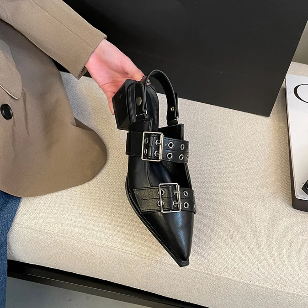 New Women Sandals Shoes Pointed Toe 2025 Spring Fashion Shallow Footwear Slingbacks Ladies Sandals Flats Shoes Big size Pi-Mart