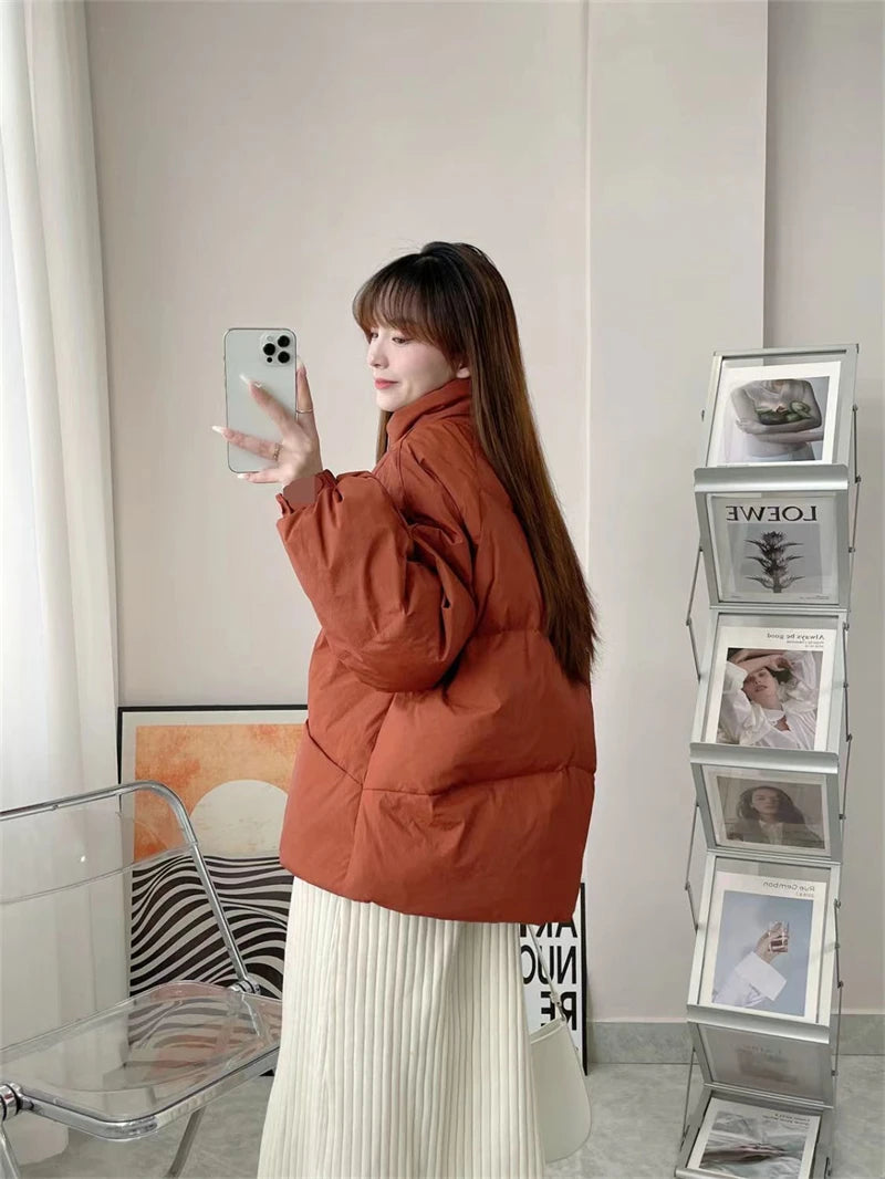 Women's Jacket New Korean Version Stand Collar Short Cotton-padded Jacket Thickening Warm Parkas Winter Vintage Coat Pi-Mart
