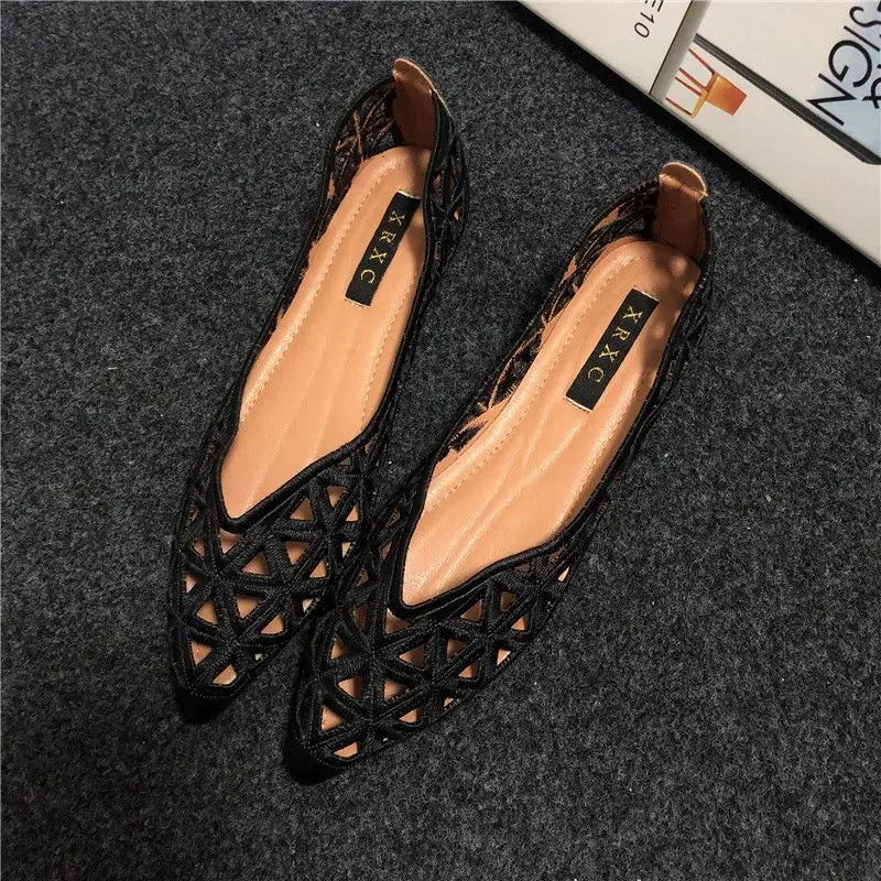 Flat Shoes Women 2026 Summer Pointy Joker Hollow Leisure Commuter Flat Spring Elegant Women's Shoes Breathable Hole Shoes Pi-Mart