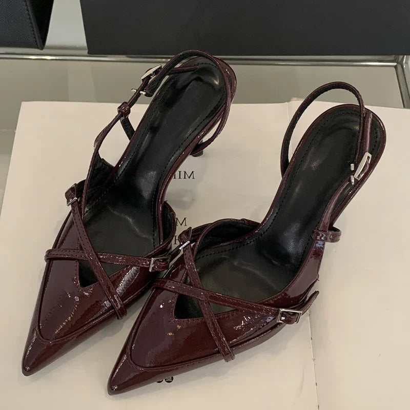 Eilyken Street Style Buckle Strap Women Pumps Pointed Toe Thin High Heels Banquet Slingback Party Shoes Zapatos De Mujer LadyShow.Store