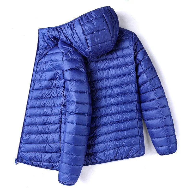 Men Solid Color Hooded Puffer Coat, Winter Lightweight Casual Outdoor Sports Warm Jacket for Male LadyShow.Store