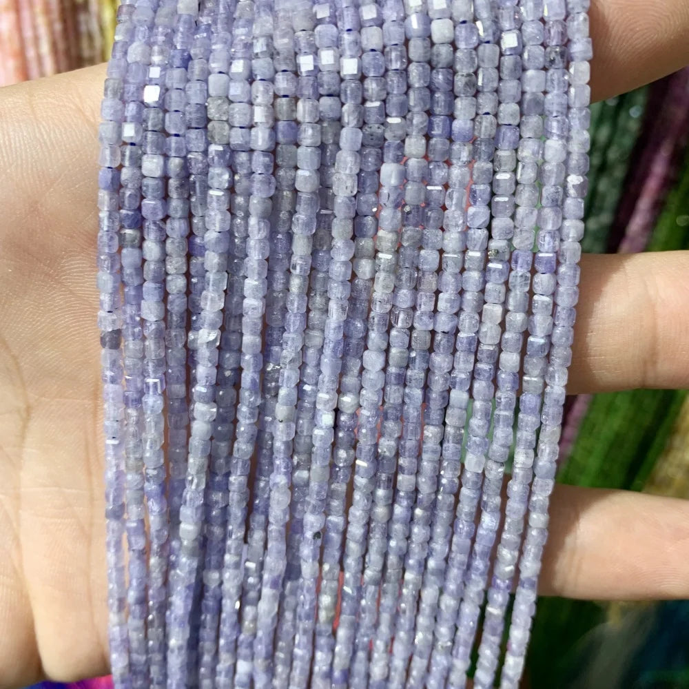 2x2mmNatural Colored Tourmaline Blue Tourmaline Faceted Cube Beads Square Stone Beads for JewelryDIY Making  Gemstone Loose Bea Pi-Mart