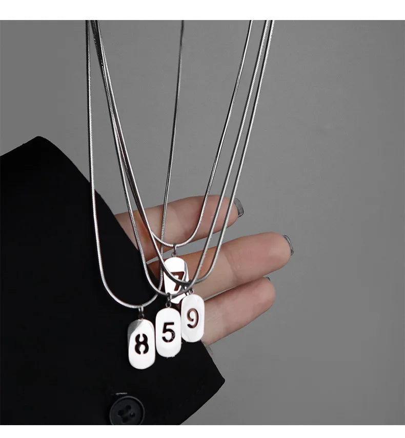 Stainless Steel Angel Number Necklace 0 1 2 3 4 5 6 7 8 9 Rectangle For Women Men Hollow Lucky Number Chain Necklaces Jewelry Pi-Mart
