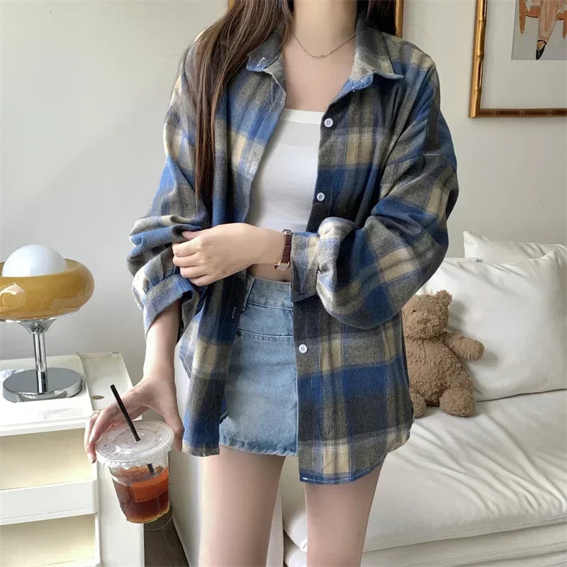 Black Flannel Shirt for Women Long Sleeve Collared Button-Up Tartan Plaid Shirt Jacket  Teen-girl Casual Everyday Outfit LadyShow.Store