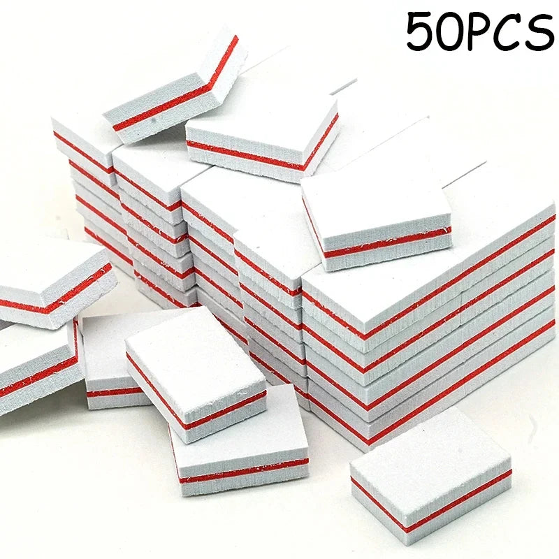 50Pcs Professional Mini Nails Art buffer File 100/180 Sandpaper Manicure Tips Care File Sanding Polishing Accessories Tools Tri Light Beauty