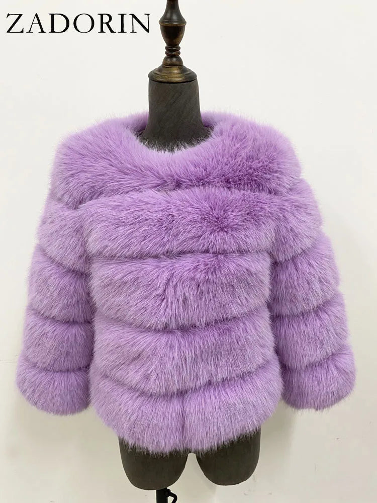 ZADORIN S-6XL Mink Coat Winter Black White Faux Fur Coat Woman Elegant Fluffy Faux Fur Jacket Top Short Fur Coats Woman Clothing LadyShow.Store