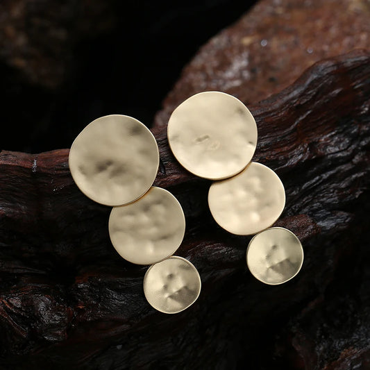Trendy Vintage Hammered Texture Round Disc Clip on Earrings Non Pierced Matte Platting for Women Statement Earrings Jewelry Pi-Mart