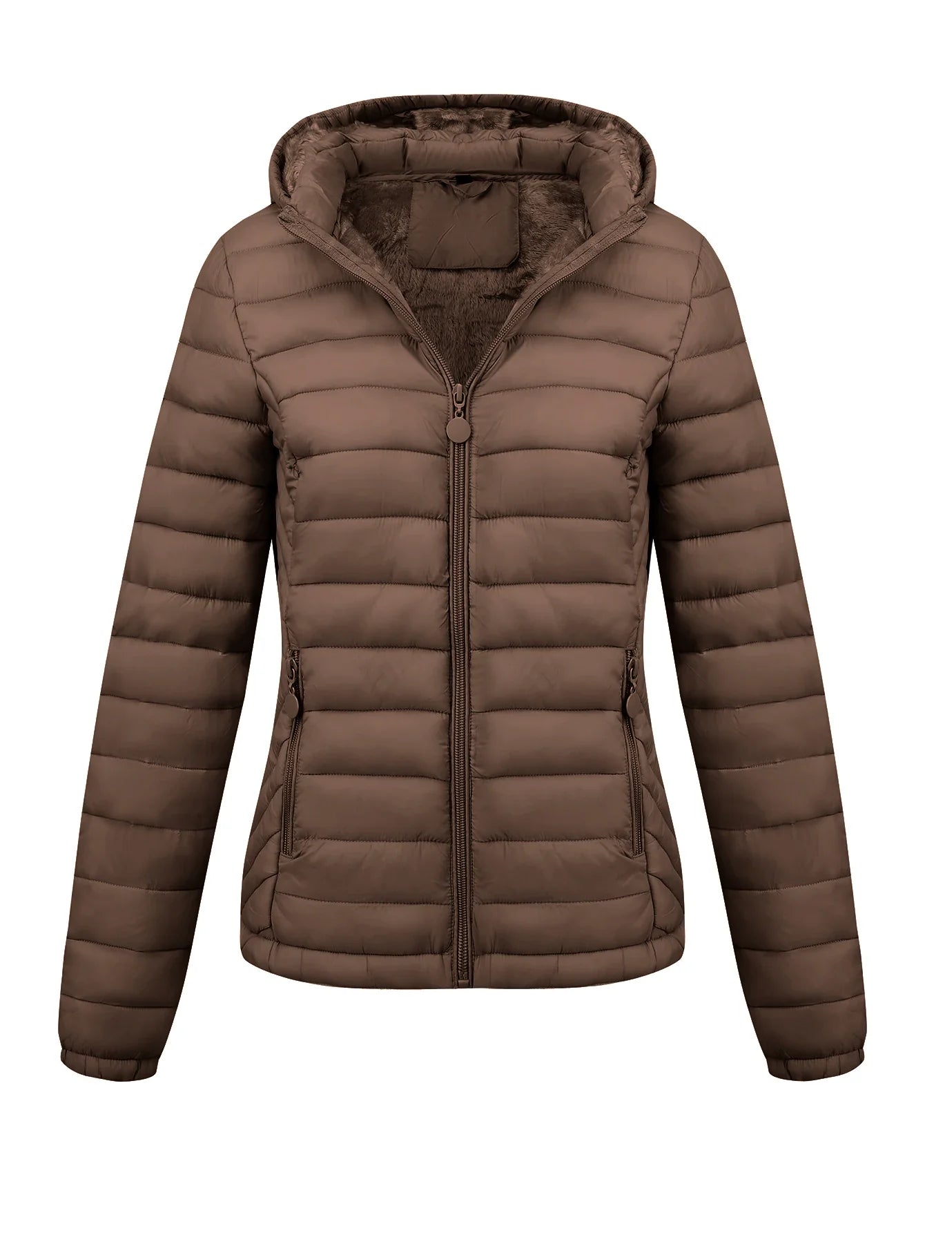 Women's Fashion Winter Padded Coat - Minimalist Hooded Puffer Jacket with Pockets for Fall/Winter LadyShow.Store