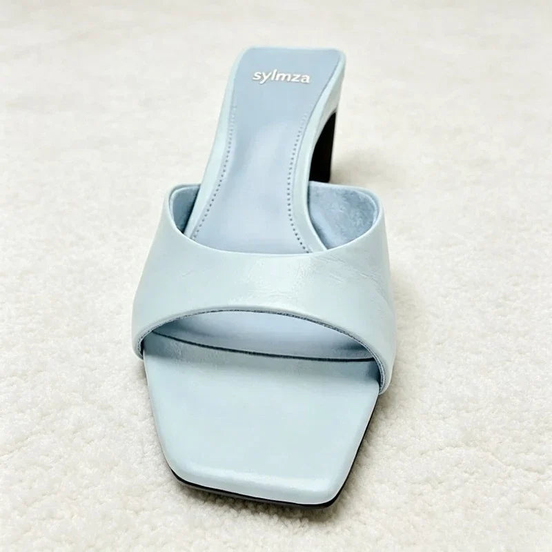 Soft Leather PU Mule Sandals Women Fashion Square Toe Design Slingback Heels for Ladies Elegant Commuting Office Slide Sandals LadyShow.Store