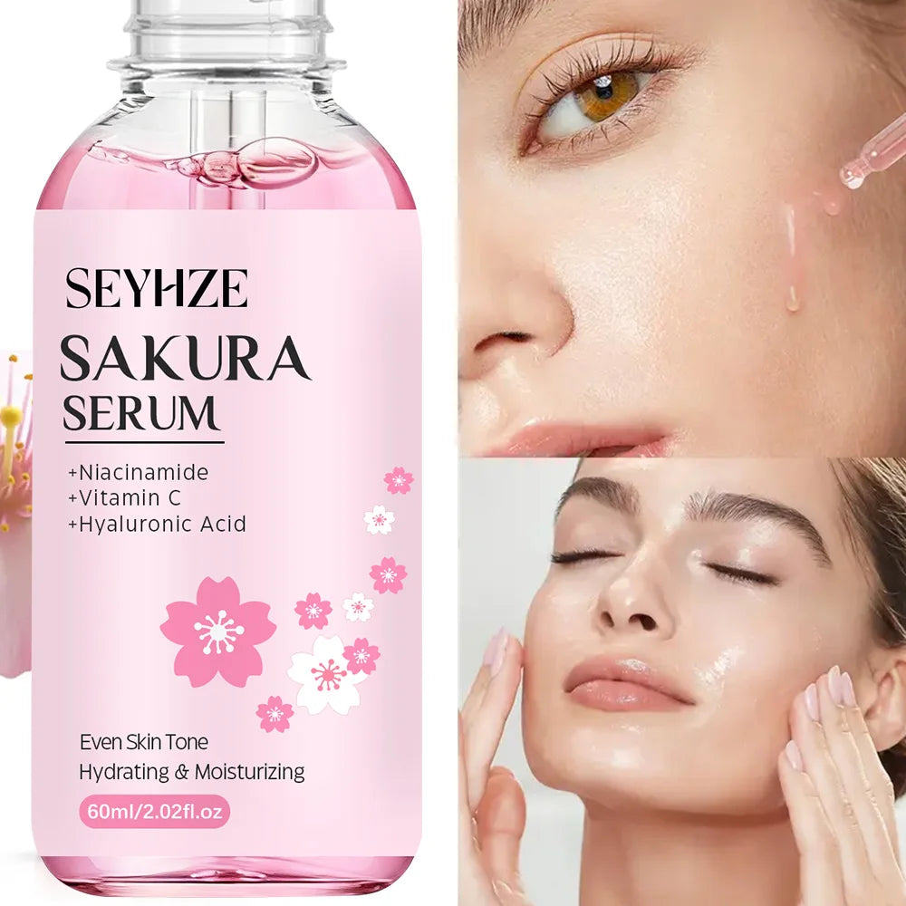 SEYHZE Sakura Collagen Essence + Moisturizing Cream Facial Care Set - 2pcs Packed with Collagen Peptides Vitamin C/E Aloe Niacin Pi-Mart