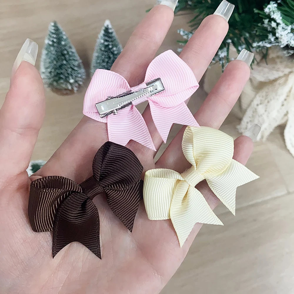10Pcs/Set Solid Color Kids Bows Hair Clips for Baby Girls Handmade Ribbon Bowknot Hairpin Barrettes New Year Hair Accessories Pi-Mart