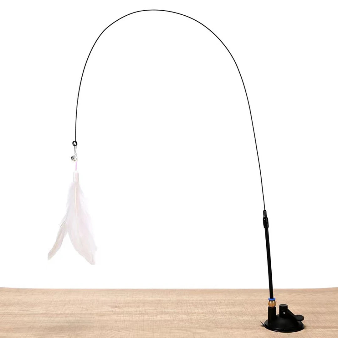 Cat Feather Bell Toy with Suction Cup Base 1 Teaser Wand 3 Replacement Feather Heads Interactive Cat Toy for All Cats Pi-Mart