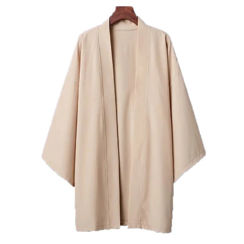 Men's Solid Color Long Sleeve Cardigan Long Kimono Shirt Asian Traditional Wear Yukata Haori Jacket Coat 6 Color Japanese Kimono LadyShow.Store