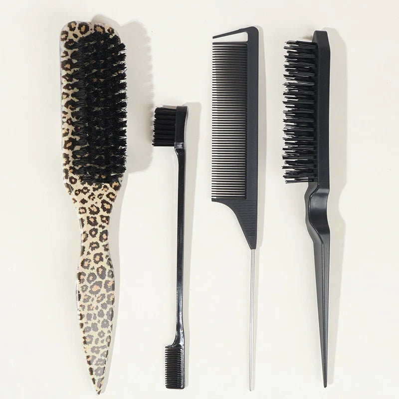 Bristle Slick Back Hair Brush for Sleek Ponytail Bun & Smoothing Baby Hairs, Flyaways, Edge Control - Backcombing & Teasing Tri Light Beauty