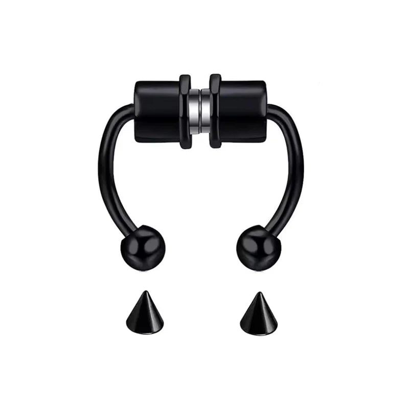 Punk Hip Hop Non-Pierced Magnetic Nose Ring For Ladies, Stainless Steel Clip On Fake Septum Jewelry Halloween Party Accessory Pi-Mart