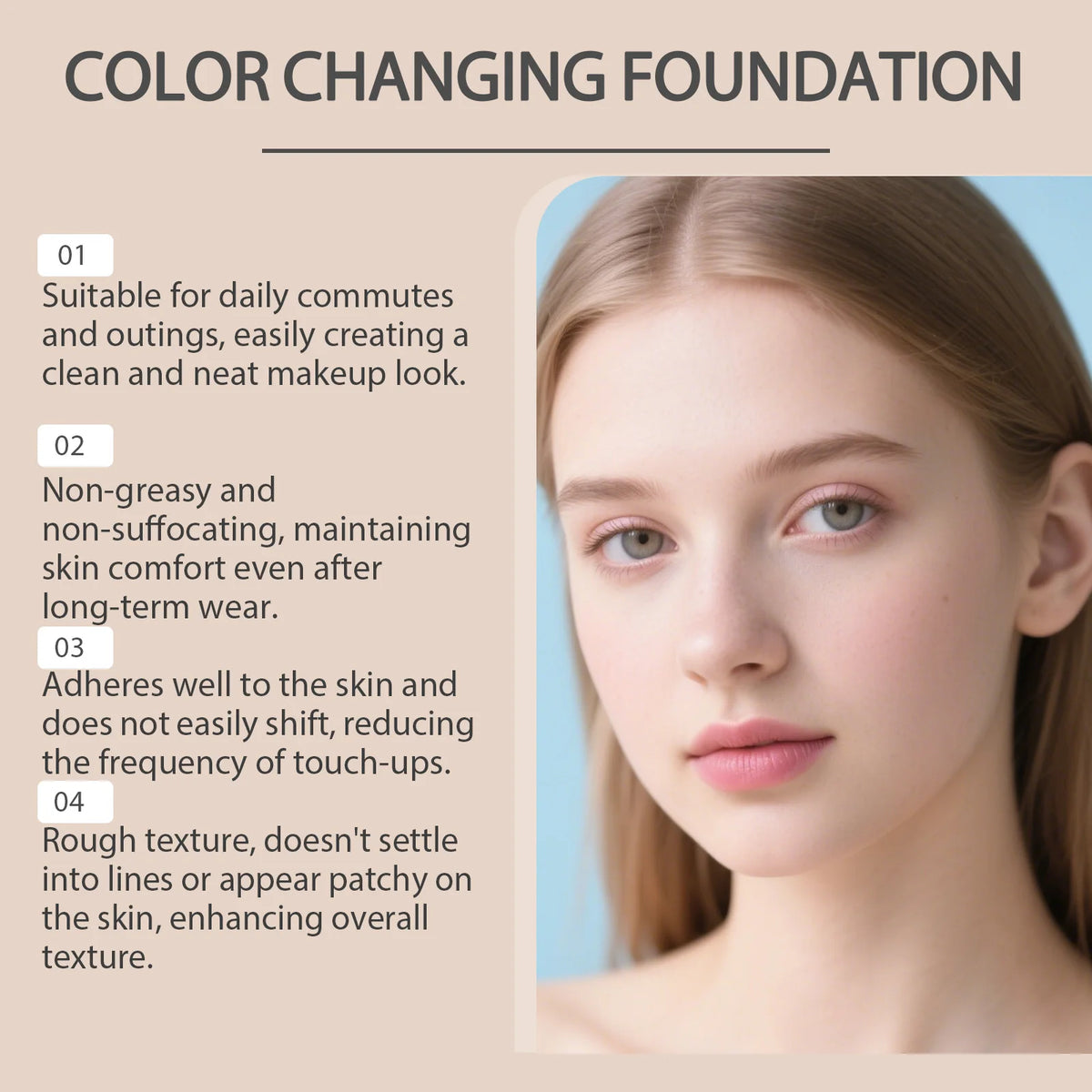 Color Changing Foundation Natural Color Spf15 Sun Protection Makeup Full Coverage Even Skin Tone Lightweight Moisturizing Makeup Pi-Mart