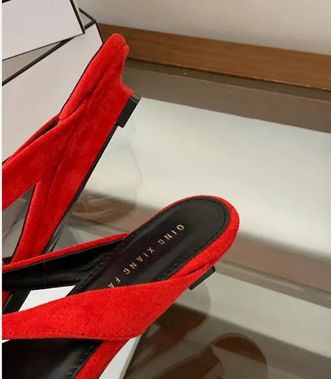 ZAROY Red Women's Flip Flops Summer Slippers Square Clip Toe Thin Low Heels Casual Beach Mules Slides Thongs Sandals Zapatos LadyShow.Store