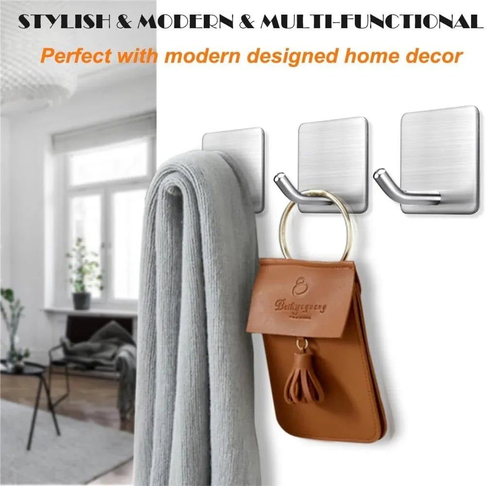 4PCS Stainless Steel Wall Mounted, Wall Mounted Self-Adhesive Hook, Key Holder, Wall Mounted, Towel Rack, Jacket, Bag Hook LadyShow.Store