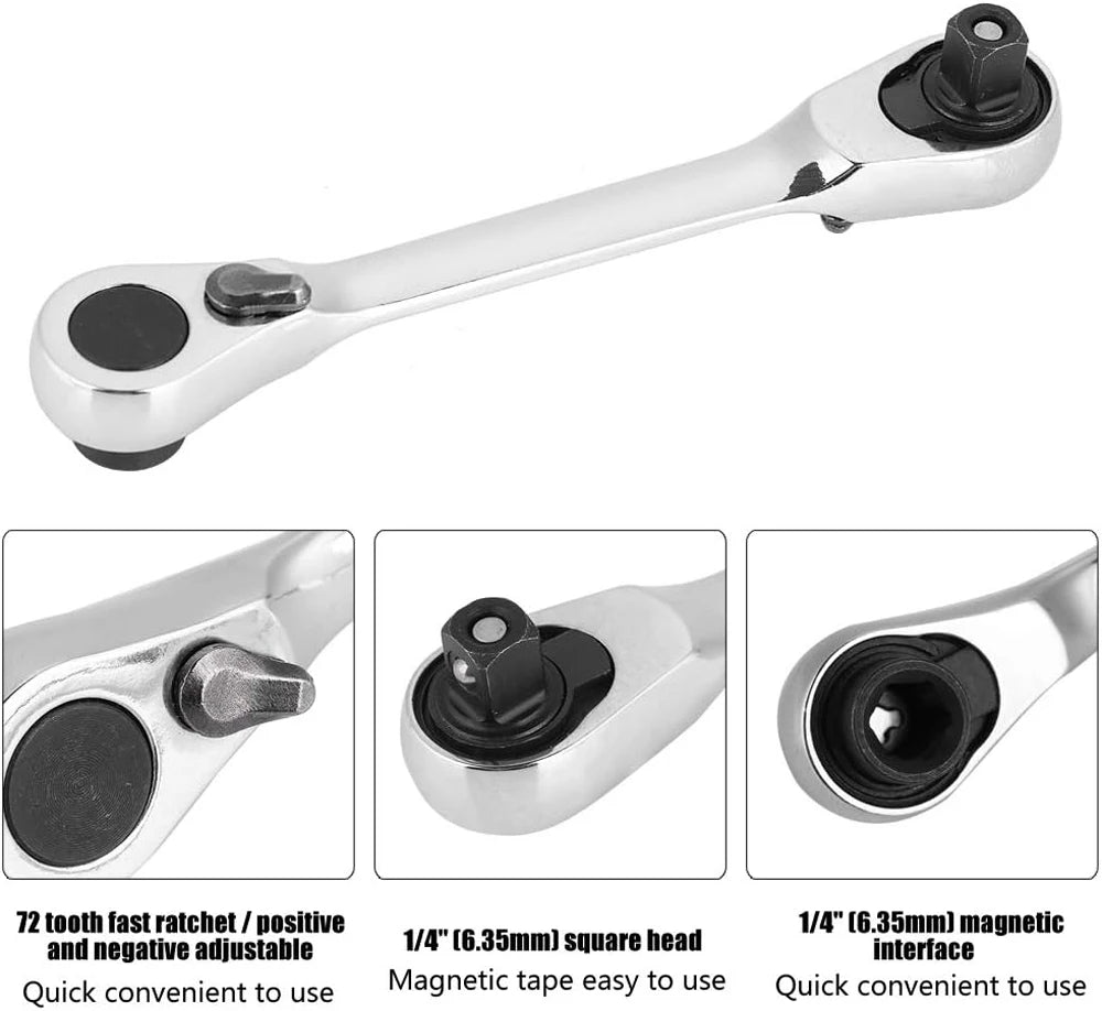 Mini Double Headed Ratchet Wrench 1/4 Inch Drive Socket Screwdriver Bit Driver Quick Release Ratchet Wrench Hand Tools Pi-Mart