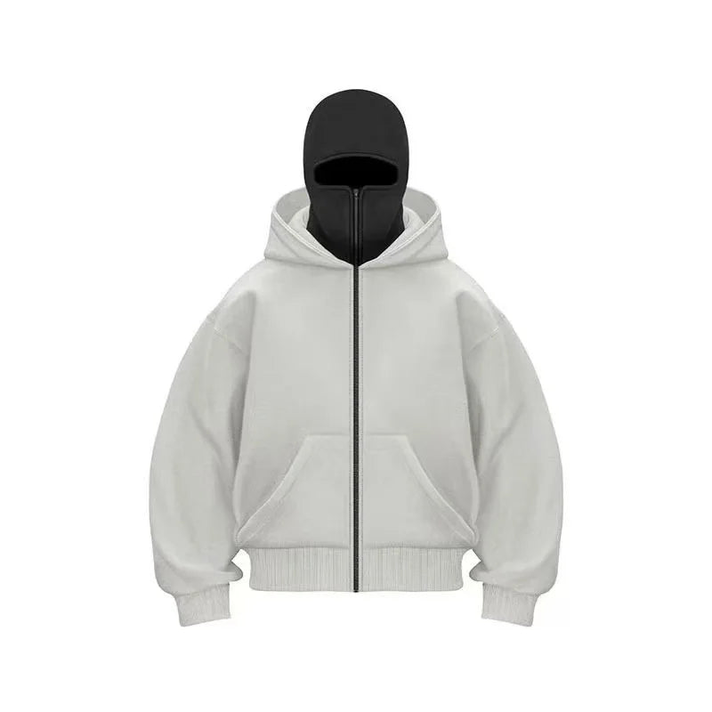 Men and Women Balaclava Y2K Gothic Harajuku Spring Autumn Winter New Item Double Hooded Sweatshirt Men Hooded Mask Zipper Jacket Pi-Mart