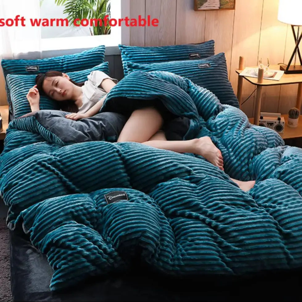 Warm Winter Duvet Cover Bedding Set Thick Solid Color Velvet Double Soft Quilt Cover Twin Queen King Comforter Cover Sets 220*24 Pi-Mart