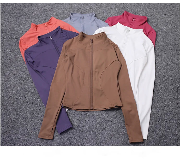 Women Sport Jacket Long Sleeve Shirt Workout Coat Gym Training Clothing Yoga Sportswear Pi-Mart