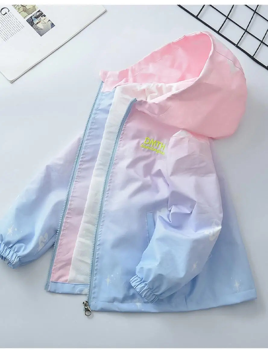 Korean Fashion Jacket For Girls Teenager Casual Gradient Hooded Coat Boys Blazer Spring Autumn Windproof Sweet Coats Windbreaker Pi-Mart