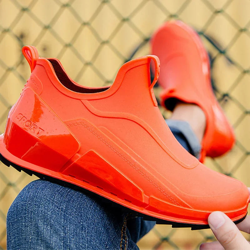 Men's Rain Boots Ankle Waterproof Shoes Men Casual Fishing Work Shoes Slip on Non-slip Rain Shoes Womens Kitchen Rubber Shoes Pi-Mart