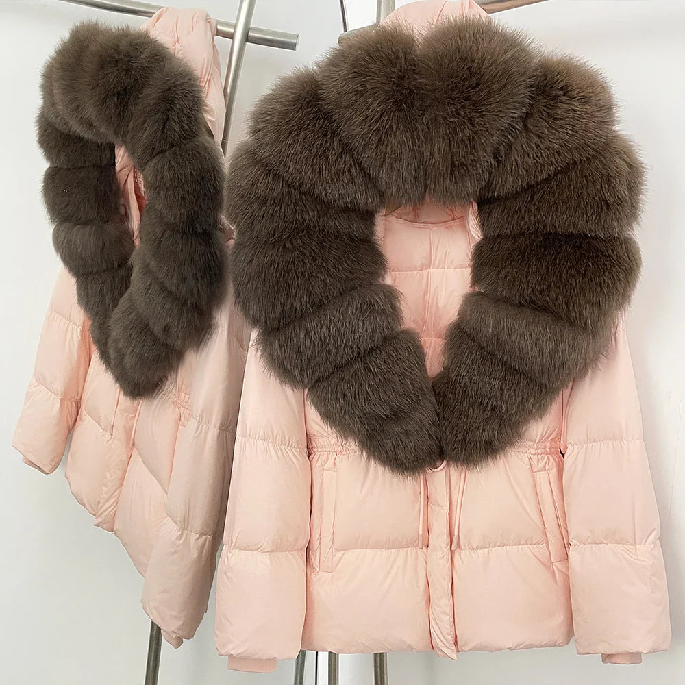 Reality Fur Jacket Real Fur Collar Duck Down Coat Female Winter Hooded Warm Fox Fur Coat Women Natural Raccoon Fur Puffer Jacket LadyShow.Store