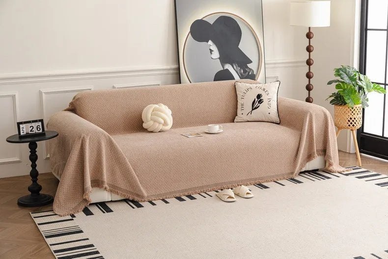 Solid Color Sofa Throw Blanket Non-slip Sofa Slipcovers Pets Kids Dust-proof Couch Armchair Covers Camping Picnic Blankets Home Pi-Mart