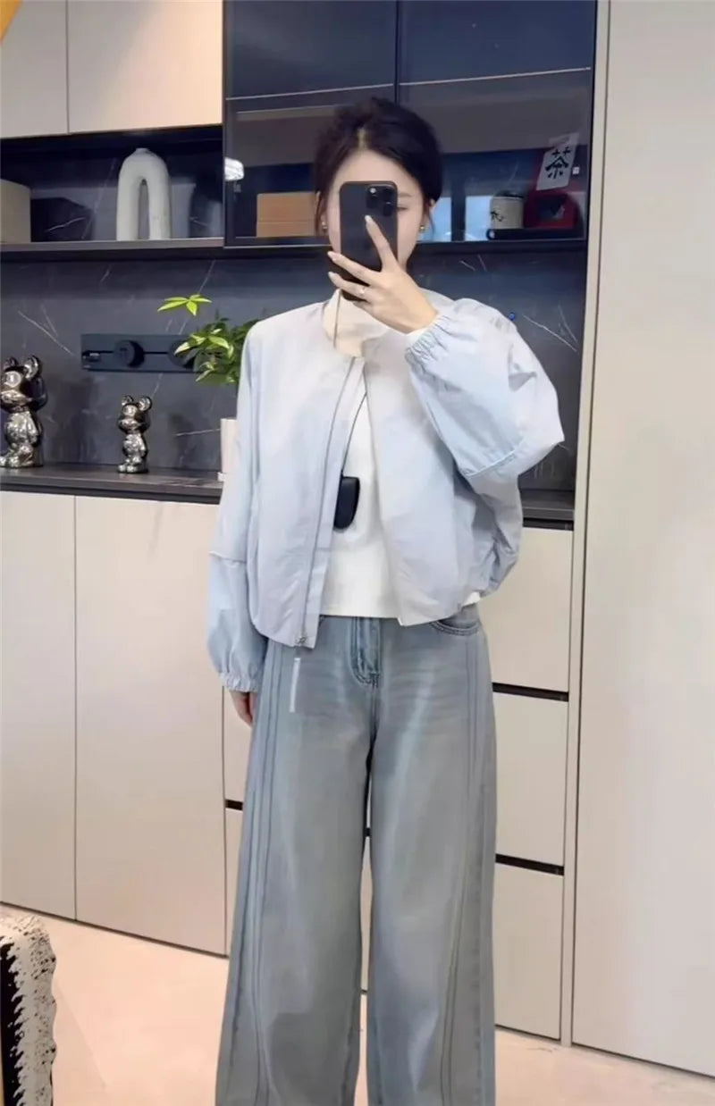 Korean Version Simple Women's Round Neck Solid Color Short Coat 2026 Spring New Female Casual Loose Jacket Joker Little Overwear Pi-Mart