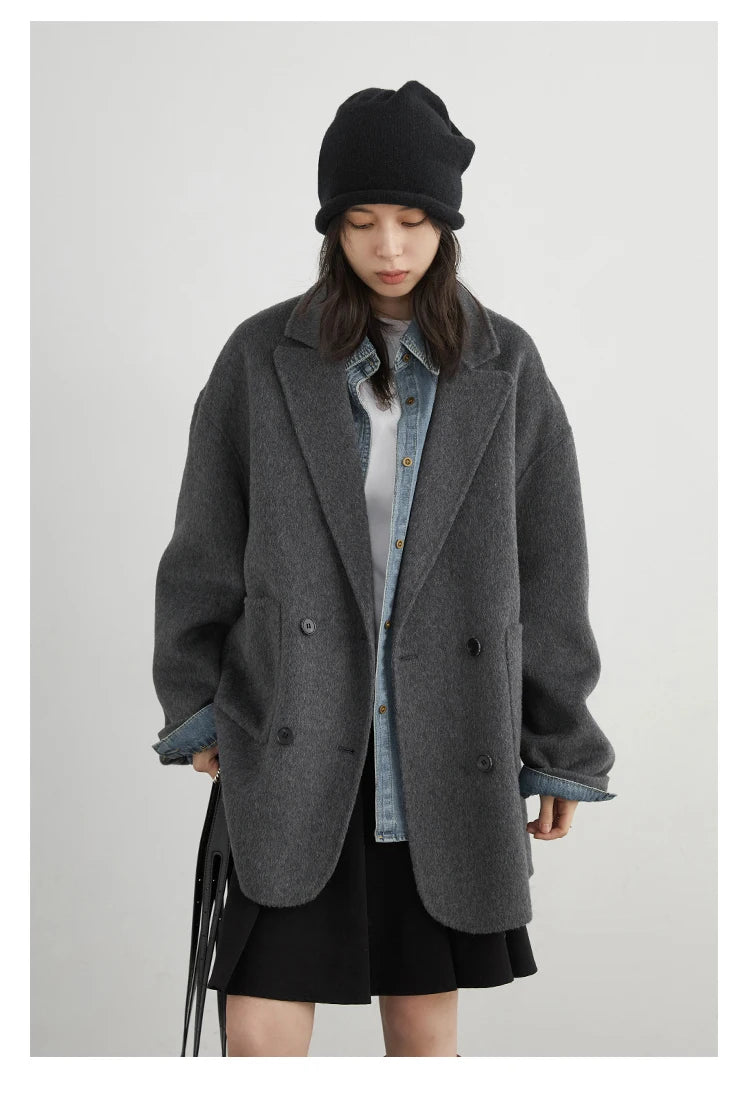 CHIC VEN New Women Woolen Coat Loose Solid Mid-length Double-sided Oversized Office Ladies Jackets Outerwear Autumn Winter 2026 Pi-Mart