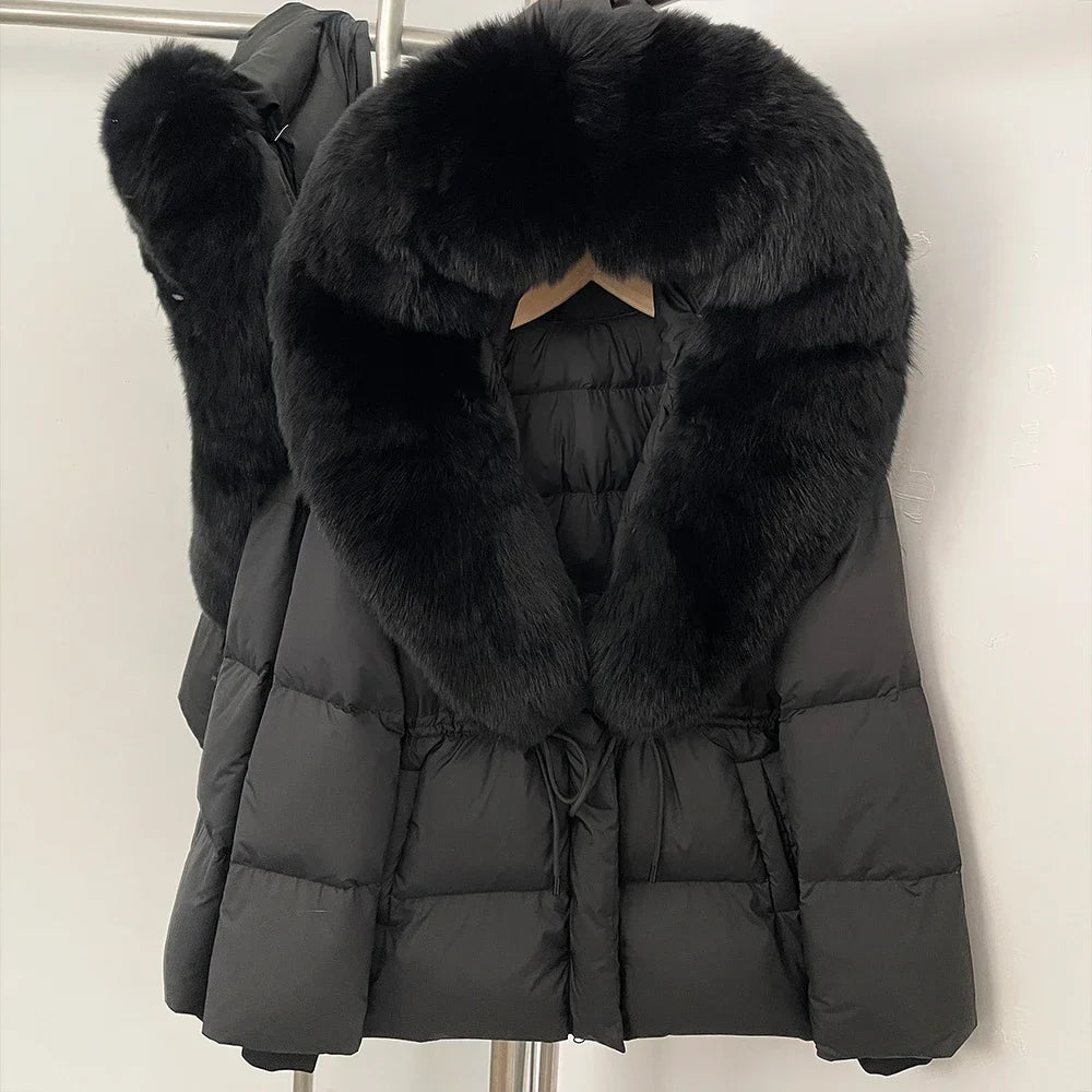 Reality Fur Jacket Real Fur Collar Duck Down Coat Female Winter Hooded Warm Fox Fur Coat Women Natural Raccoon Fur Puffer Jacket LadyShow.Store