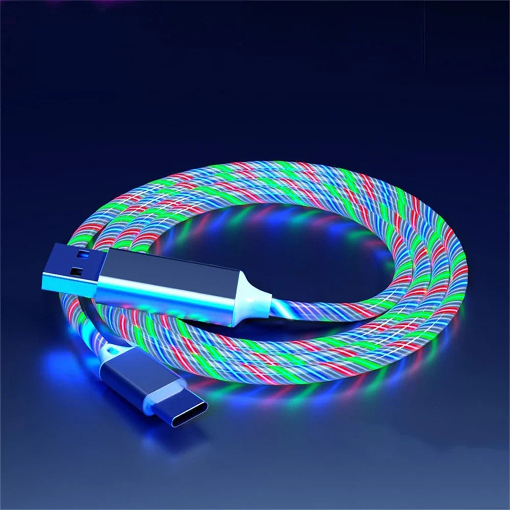 Glowing LED Light USB 3 IN 1 cable Phone Fast Charging Charger Luminous Type C Cable For Xiaomi iPhone Phone Accessories Pi-Mart