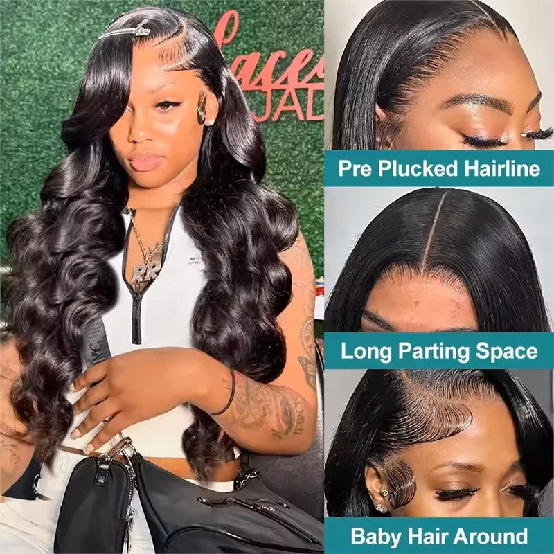 180-220% Density 16-40 Inch Natural Black 13x6 13x4 HD Transparent Lace Front Wigs Human Hair Body Wave Water Wave Brazilian Transparent Lace Frontal Wig For Women Human Hair Black Wigs Pre-Plucked Prebleached  Promotional Sale Suitable Parties Gatherings LadyShow.Store