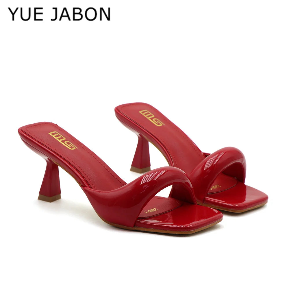 Black Red High Heel Slippers Women Open Toe Slingback Sandals Female Pumps Square Toe Summer Simple Designer Heeled Sandals LadyShow.Store