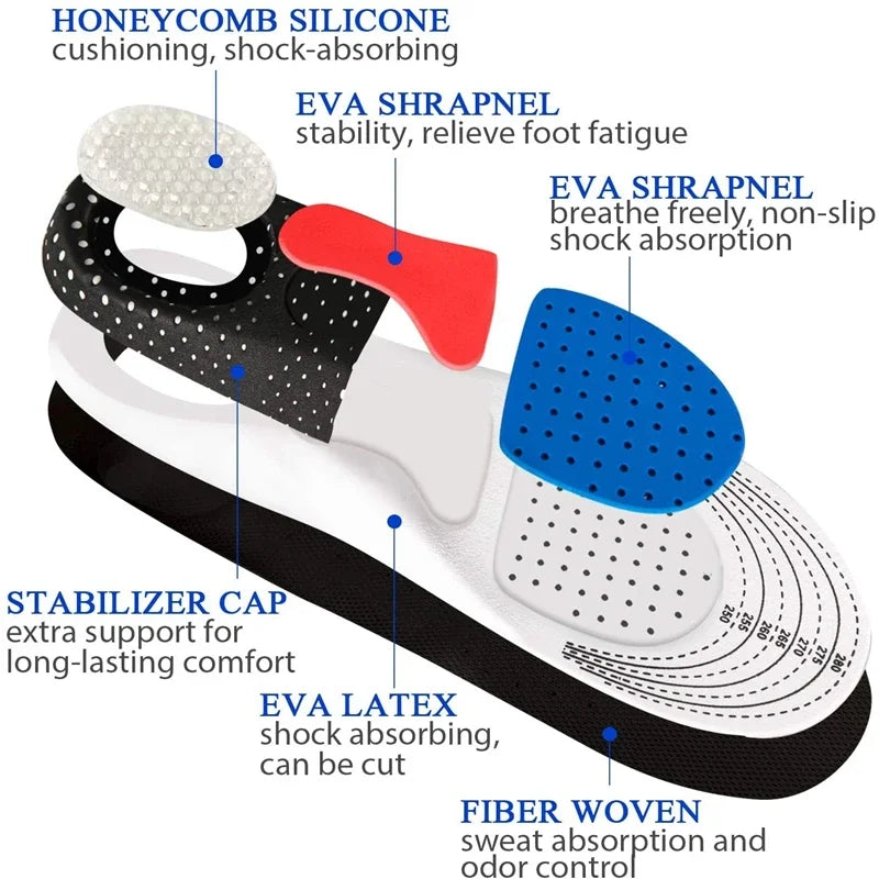 1Pair Orthopedic Insoles Memory Foam Cushion Gel Insole Silicone Arch Support Pads Sport Shoe Pad Soft Running Insert LadyShow.Store