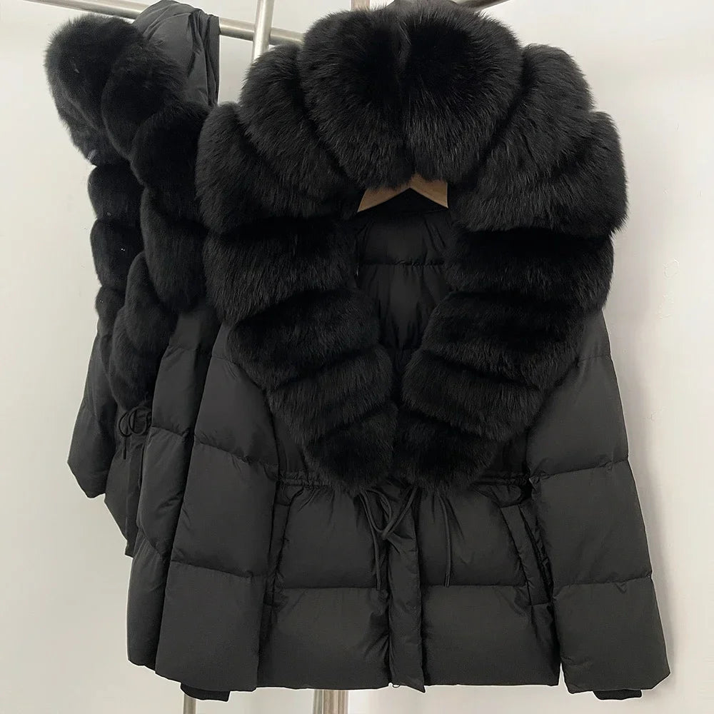 Reality Fur Jacket Real Fur Collar Duck Down Coat Female Winter Hooded Warm Fox Fur Coat Women Natural Raccoon Fur Puffer Jacket LadyShow.Store
