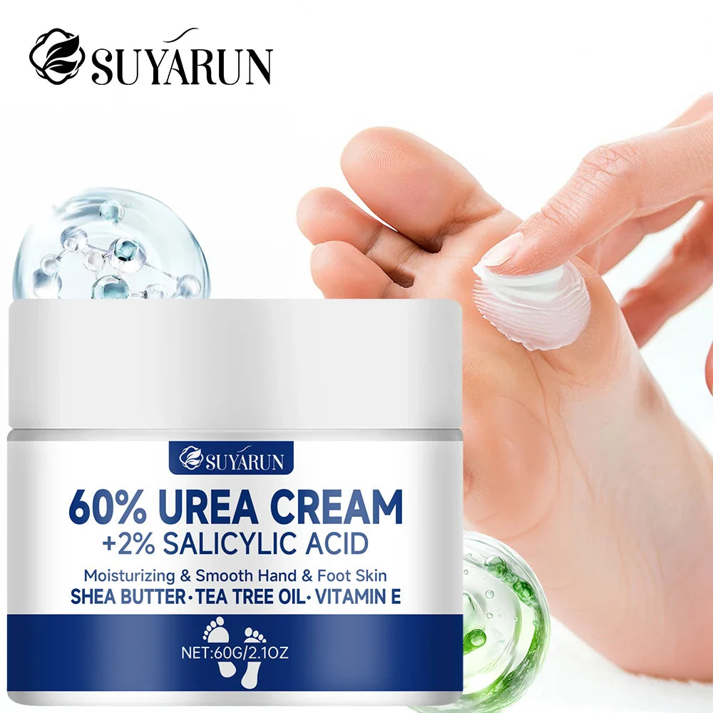 SUYARUN 60% Urea Foot Cream for Cracked Heels & Dry Skin - Intensive Moisturizing Treatment, Callus Remover, Diabetic Foot Care. Tri Light Beauty