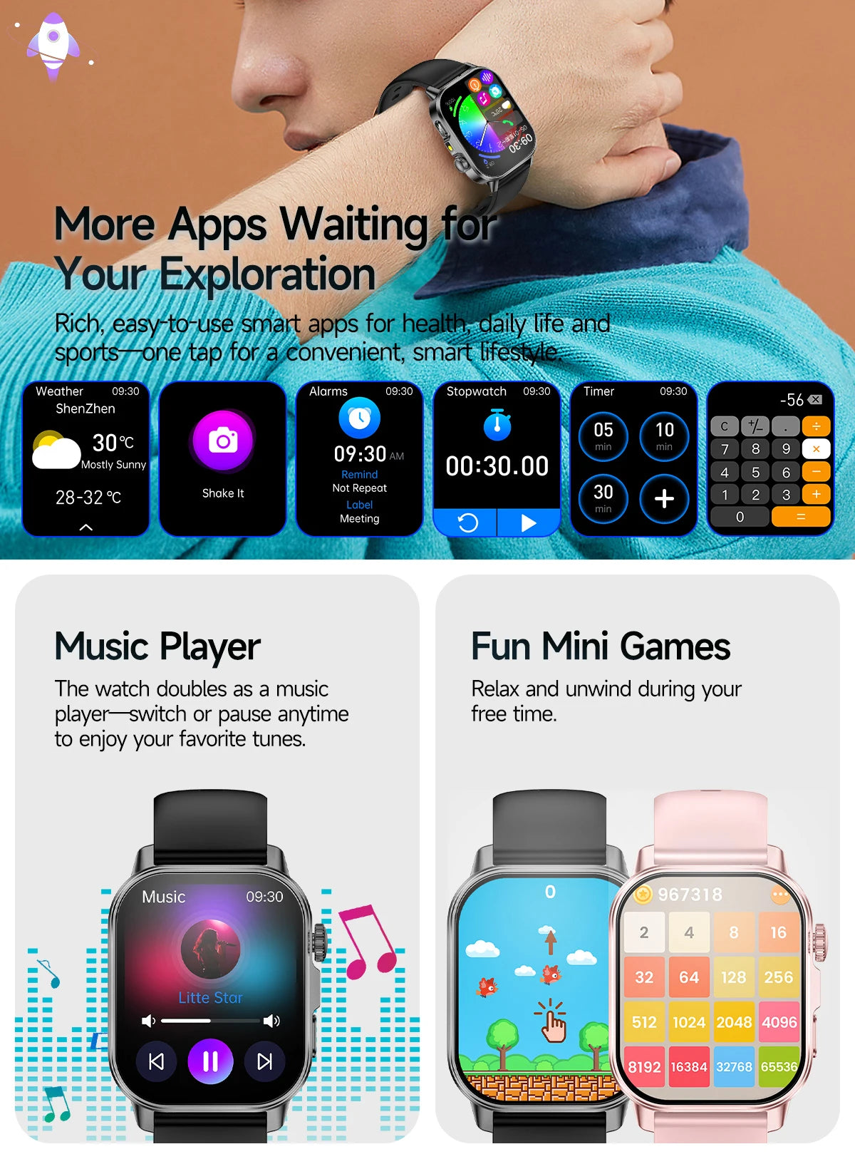 New Men Accurate Health Diagnosis ECG Smart Watch Blood Pressure Blood Oxygen Blood Fat Uric Acid Temp Bluetooth call Smartwatch Pi-Mart