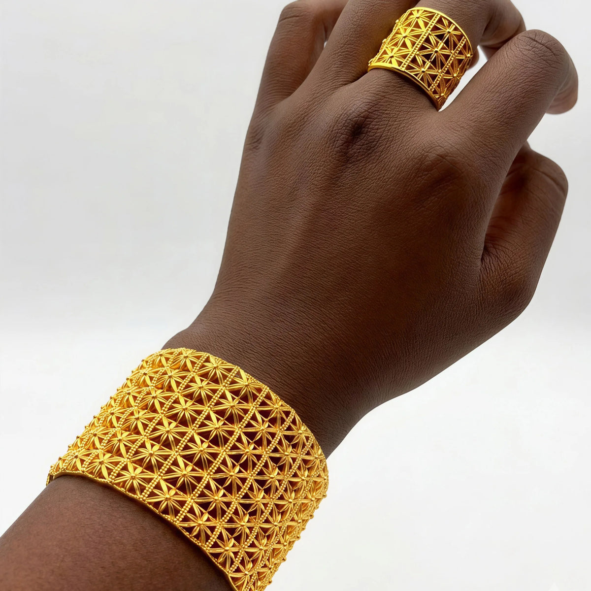 Indian Gold Color Tassel Bracelets Ring For Women Dubai African Hard Charm Bangles Wedding Arabic Hand Jewelry Party Gifts Pi-Mart